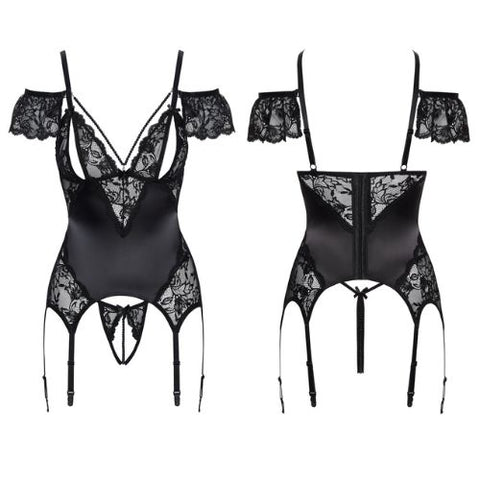 Cottelli Satin & Lace Basque & Crotchless String Set from Nice 'n' Naughty
