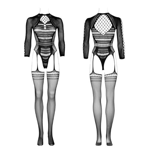 Le Desir Bodystocking with Long Sleeves and Short Turtleneck Black from Nice 'n' Naughty