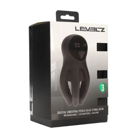 Levelz Digital Vibrating Silicone Penis Head Stimulator with Tentacles Black from Nice 'n' Naughty