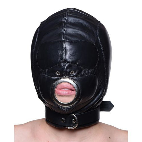 Nice 'n' Naughty Padded Leather Hood w Mouth Hole Black from Nice 'n' Naughty