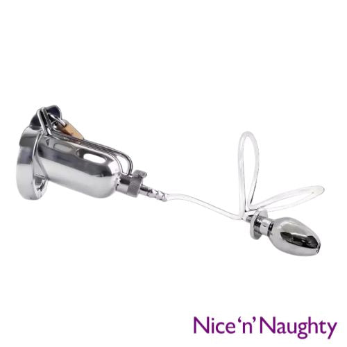 Nice 'n' Naughty The Tap Chastity Device w Penis Plug, Hose & Butt Plug Stainless Steel from Nice 'n' Naughty