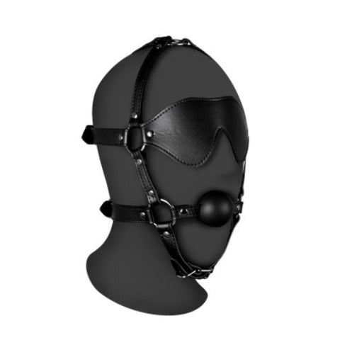 Ouch! Blindfolded Head Harness with Solid Ball Gag - Black from Nice 'n' Naughty