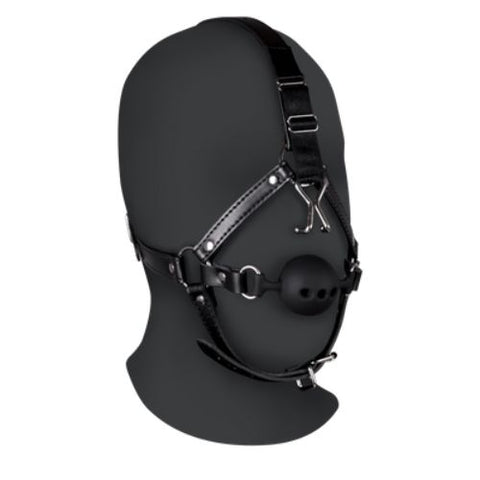 Ouch! Head Harness with Breathable Ball Gag and Nose Hooks - Black from Nice 'n' Naughty