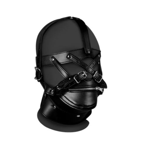 Ouch! Head Harness with Zip-up Mouth and Lock - Black from Nice 'n' Naughty